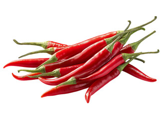 Set of red hot chili peppers isolated on a transparent background in PNG format.