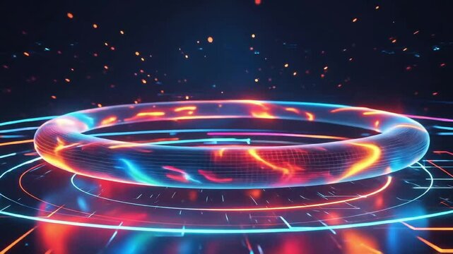 "Futuristic Neon Energy Ring Loop | 4K Sci-Fi Glowing Tech Circle Animation | Seamless 5s Abstract Loop with Digital Grid and Glitch Light Effects"