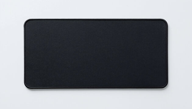 Minimalist black fabric mousepad mockup on white background &mdash; top view of large, matte, ergonomic desktop accessory for branding, design, or gaming workspace presentation
