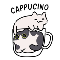 Cute cappucino coffee cat illustration art 