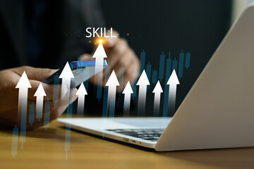 Upskilling and Personal Development Businessman Pointing Arrow to Upskill or Reskill Breaking...