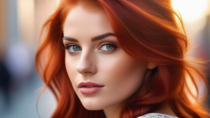 Ginger hair female model face natural