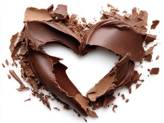 Chocolate bits and shavings in the shape of a heart isolated on white