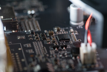 Abstract, Close up at electronic circuits, we see the technology of the mainboard, which is the important background of the computer. (logic board,cpu motherboard,Main board,system board,mobo)	