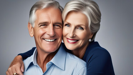 Mature partners closeup joyful aged couple smiling together