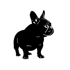 Silhouette French Bulldog Logo, Side Profile, Black Shapes Only