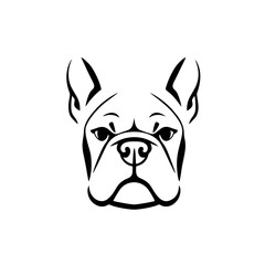 Simple French Bulldog Face Logo, Solid Black Shapes, Silhouette Style