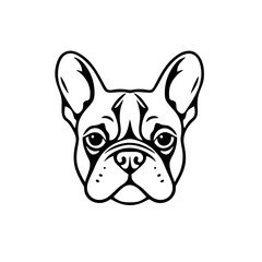 Simple French Bulldog Logo, Front View Face Dog, Black Outline Only