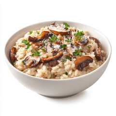 Mushroom risotto looks delectable in bowl, tempting taste buds