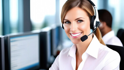 Consultant female portrait headphones tech support employee
