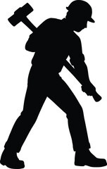 A silhouette of a person swinging a hammer
