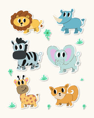 Animals Zoo Sticker Cartoon Handdrawn Set