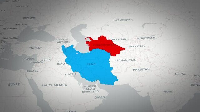 Animated Map of Iran and Turkmenistan Central Asia and Middle East Connection.