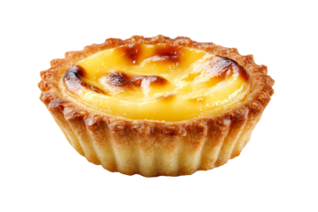 Baked egg tart isolated on transparent background.