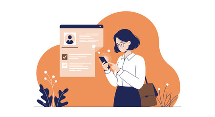 a woman holding a phone and looking at a document