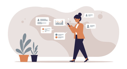 a woman walking with a cell in her hand