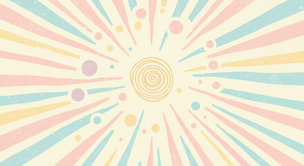 Colorful abstract background with spiral rays and soft pastel tones  