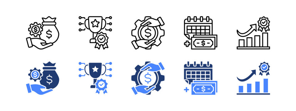 Incentive icon set with  Reward, Compensation, Pay day, Performance award. editable stroke icon set