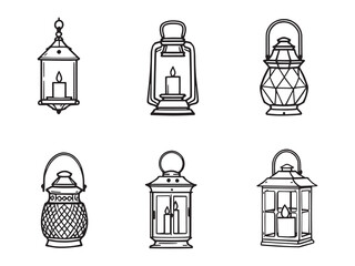 Traditional candle lantern with vintage hand drawn lines