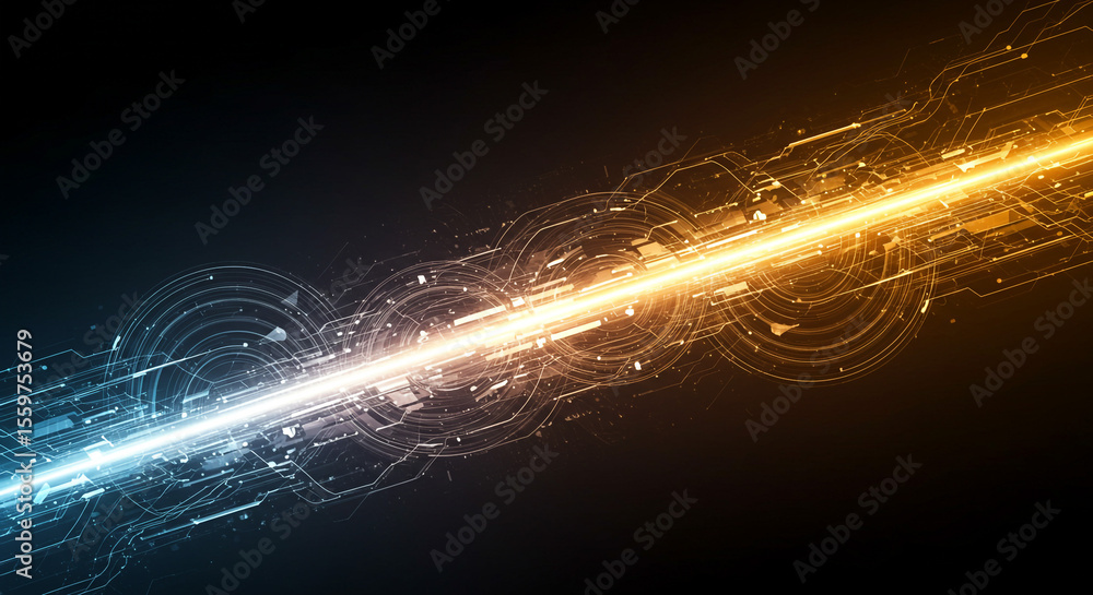 Aufkleber abstract technology background with glowing light streaks and circuit board elements design concept