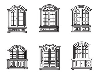 traditional china cabinet vector line art design