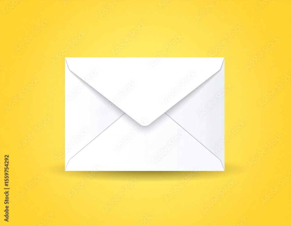 Poster a standard white paper envelope is centered on a solid, bright yellow background. the envelope is se