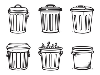 Trash bin vector drawing in clean line style