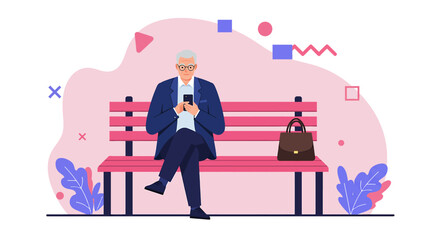 a man sitting on a bench with a cell