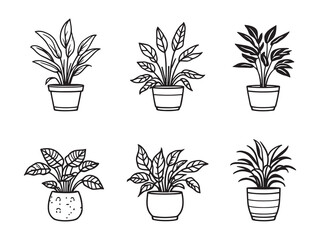 Tropical houseplant line art in decorative pot handle