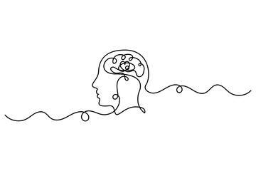 Human brain continuous single line drawing of brain outline vector illustration.