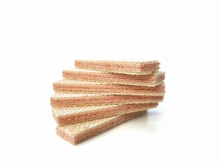 Pile of strawberry wafer isolated on white background 