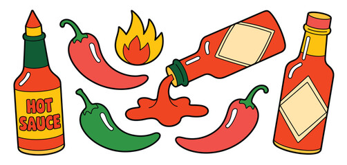 Hot Sauce and Chili Peppers Cartoon Illustration