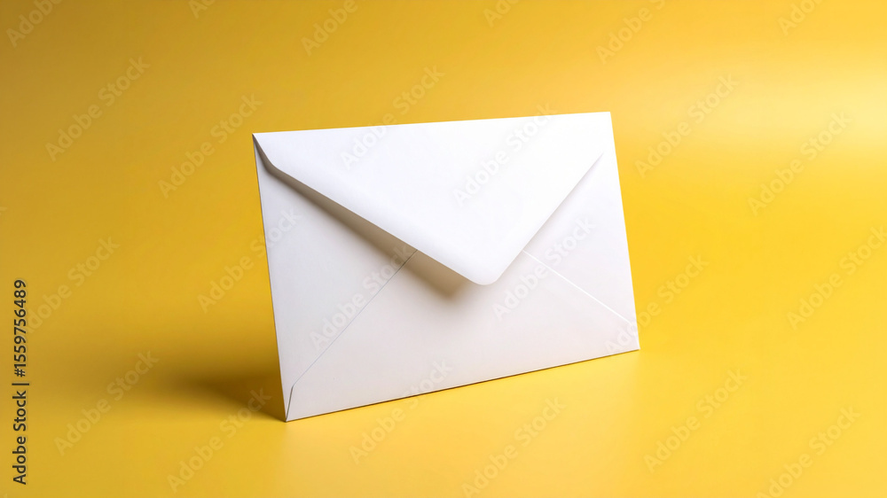Poster a pristine white paper envelope is diagonally positioned on a vibrant yellow background, with a subt