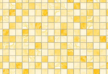 Seamless texture of yellow and white mosaic marble tiles, exterior, polished