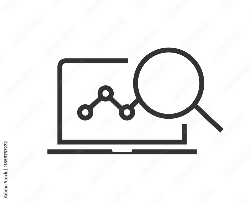Fototapete Analysis performance on laptop computer screen report icon web online graphic illustration line stroke art, statistics data audit outline linear thin sign symbol simple, sales kpi growth graph review
