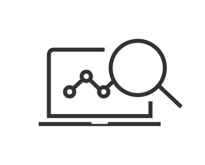Analysis performance on laptop computer screen report icon web online graphic illustration line stroke art, statistics data audit outline linear thin sign symbol simple, sales kpi growth graph review