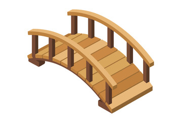 Isometric Wooden Arch Bridge Illustration