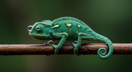 Fototapeta premium Green Chameleon with Droplet