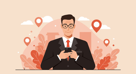 a man in a suit is looking at his phone