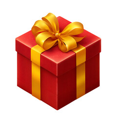 Obraz premium Red gift box with a golden ribbon and bow isolated on transparent background