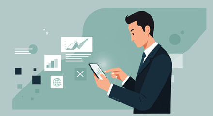 a man in a suit using a tablet