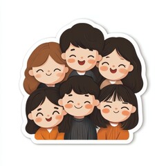 Joyful Diverse Group of Six Cartoon Characters Smiling Happily Together in a Cheerful and Vibrant Design for Friendship and Community Themes
