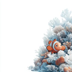 Colorful Clownfish Swimming Among Vibrant Coral Reefs in a Clear Blue Ocean Environment