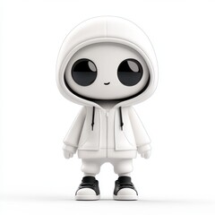 Cute and Adorable Character in White Hoodie and Sneaker, Standing Confidently on Plain Background, Perfect for Playful and Modern Themes