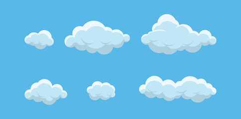 Flat Cartoon Vector Illustration of Fluffy Cloud Icon Set for Weather Infographic and Web Template