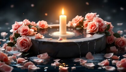 Candles Flowers and stones with water