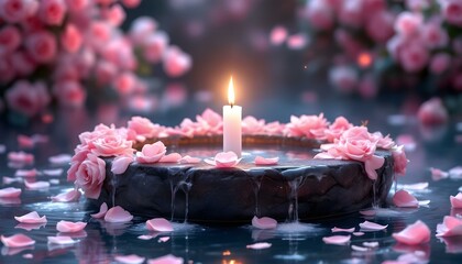 Candles Flowers and stones with water