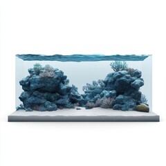 Vibrant Coral Reef Aquarium Scene with Colorful Marine Life and Natural Rocky Structure in Clear Water Environment