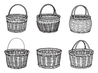 wicker basket simple line art drawing vector illustration