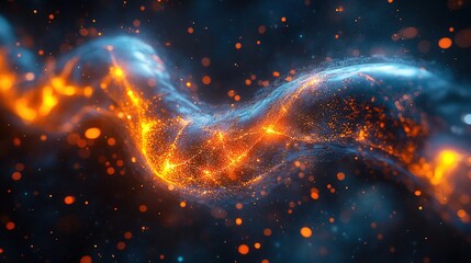 Abstract Energetic Swirl Composition with Sparkling Orange and Blue Light Effect